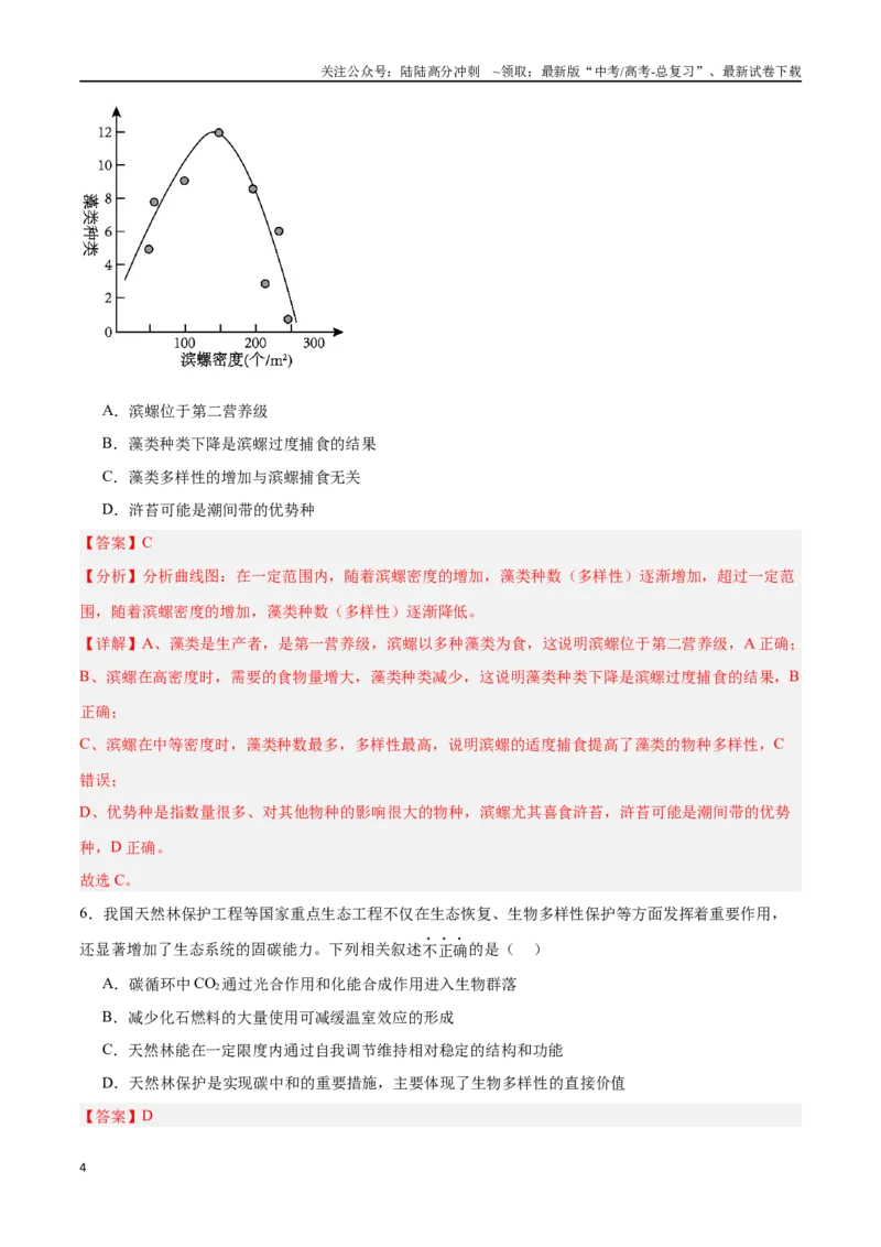 《高考冲刺小卷14-生态系统及其稳定性（解析版）_06-生物-高考总复习_专项复习_2024年_2024年高考生物考前专项冲刺小卷（全国通用）_资料》第4页预览