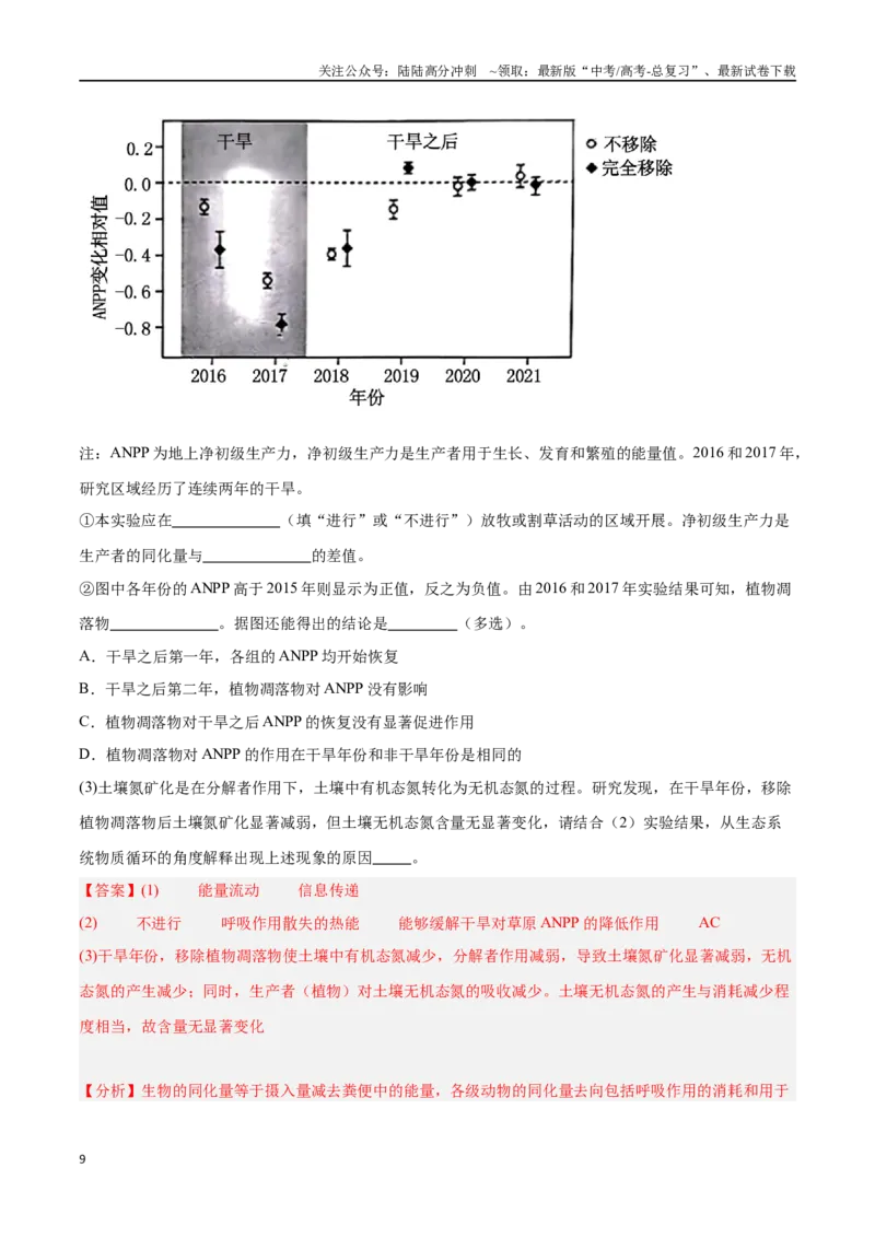 《高考冲刺小卷14-生态系统及其稳定性（解析版）_06-生物-高考总复习_专项复习_2024年_2024年高考生物考前专项冲刺小卷（全国通用）_资料》第9页预览