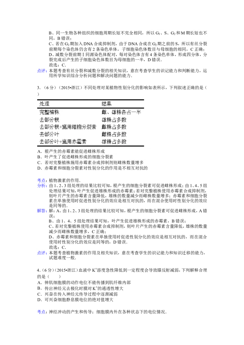 《2015年浙江省高考生物6月（含解析版）(1)_高考一二三轮复习_生物_2027年高考生物专项_2008年-2026年生物高考真题-G427_2008-2020年高考_地方卷_浙江高考生物08-21_A4word版》第6页预览