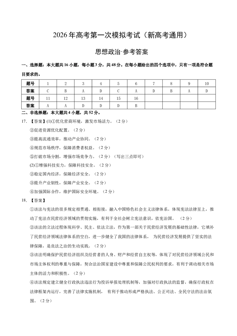 《政治一模保分卷02（新高考通用）（参考答案）_zheng治_2026年-政治高考专项复习_2026年高考第一二三次模拟考试政治-G181_高考政治第一次模拟卷23套_2026版》第1页预览