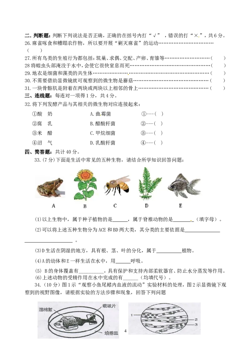 《2012年下学期初中新课程同步测试题八年级生物（4）_初高中资料库_初中资料库（转存避免链接过期失效）_初中生物》第4页预览