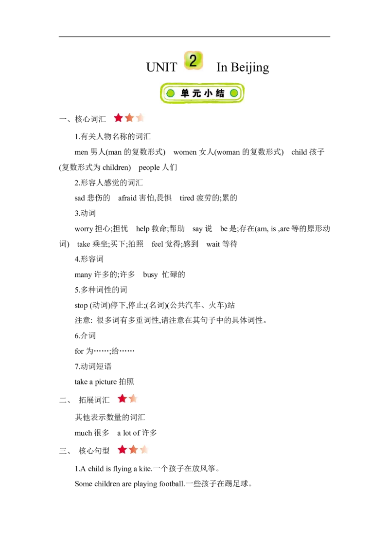 《五年级（下）英语;Unit2知识清单《冀教版》_5年级下册同步教辅_5下英语_五下英语冀教版资料》第1页预览