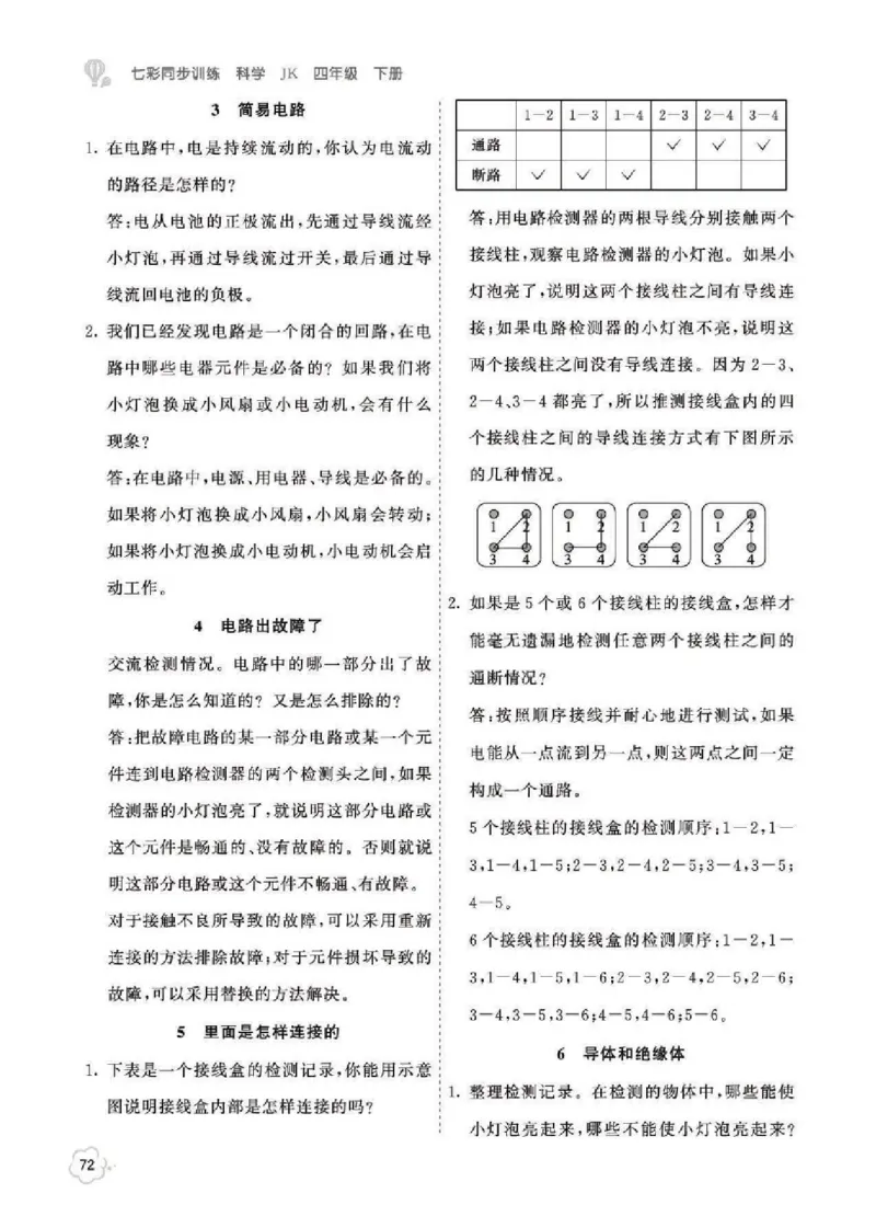 《科学4B_2025小学全科《课后习题答案》大合集语文数学英语科学道法_《小学课后习题参考答案》2025秋_小学科学_1-6下册》第4页预览