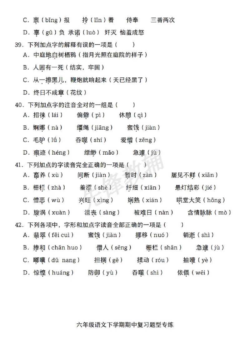《六年级（下）语文期中复习专题：字音字形_6年级下册同步教辅_6下-语文_六下语文专项练习》第7页预览