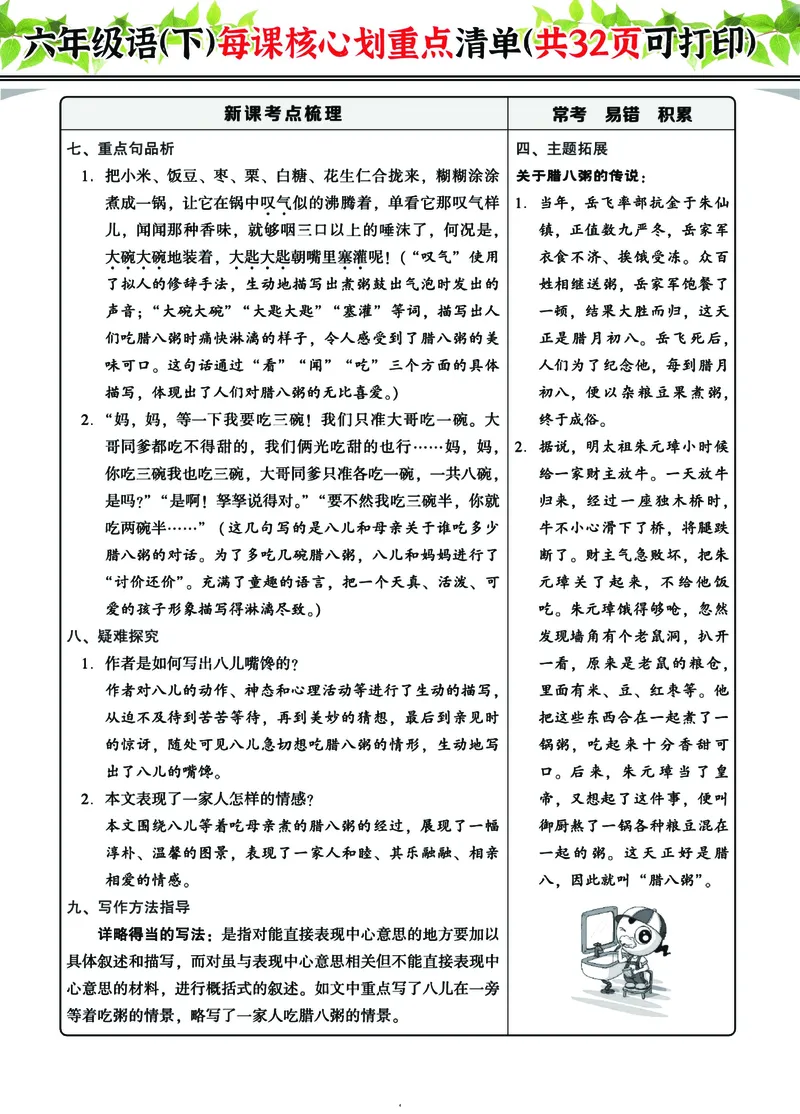 《六下每课核心划重点清单：共32页囊括所有的考点_6年级下册同步教辅_6下-语文_六下语文重点必背资料》第4页预览