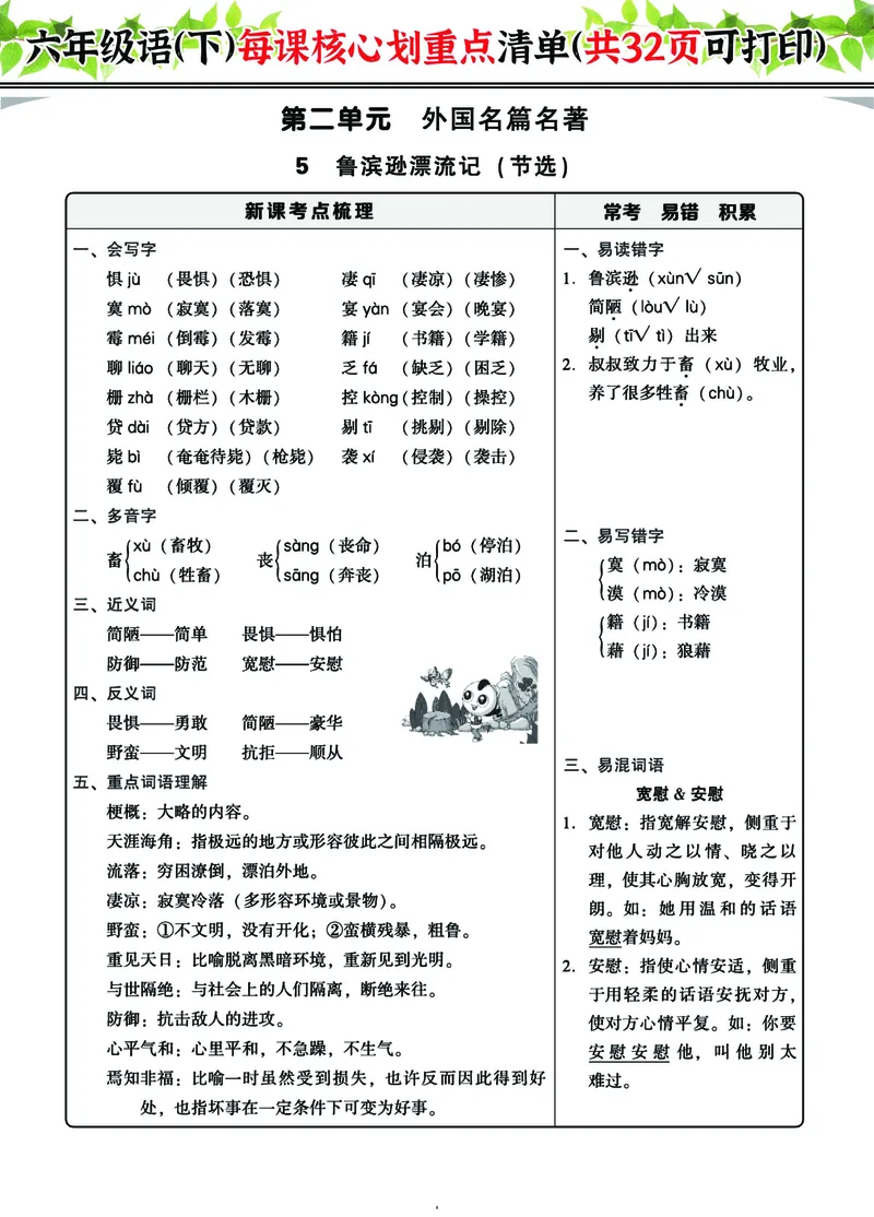 《六下每课核心划重点清单：共32页囊括所有的考点_6年级下册同步教辅_6下-语文_六下语文重点必背资料》第8页预览