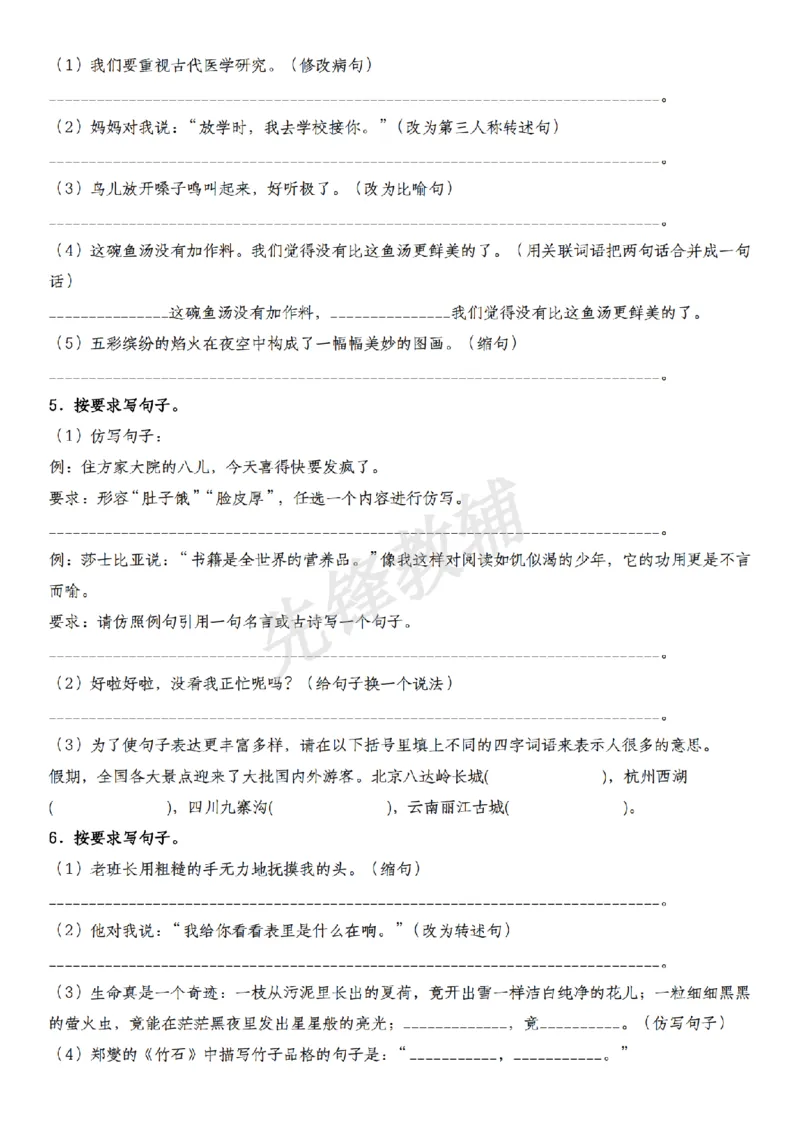 《六年级（下）语文句型转换提升卷_6年级下册同步教辅_6下-语文_六下语文专项练习》第2页预览