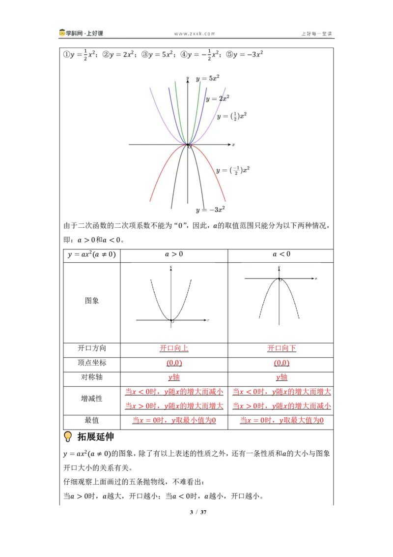 《26.2.1二次函数y=ax^2的图像与性质（知识清单）（教师版）_2026秋初中教辅合集_2027学科网&_2026秋《同步备课系列》9上数学_第二十五章一元二次方程_知识清单》第3页预览