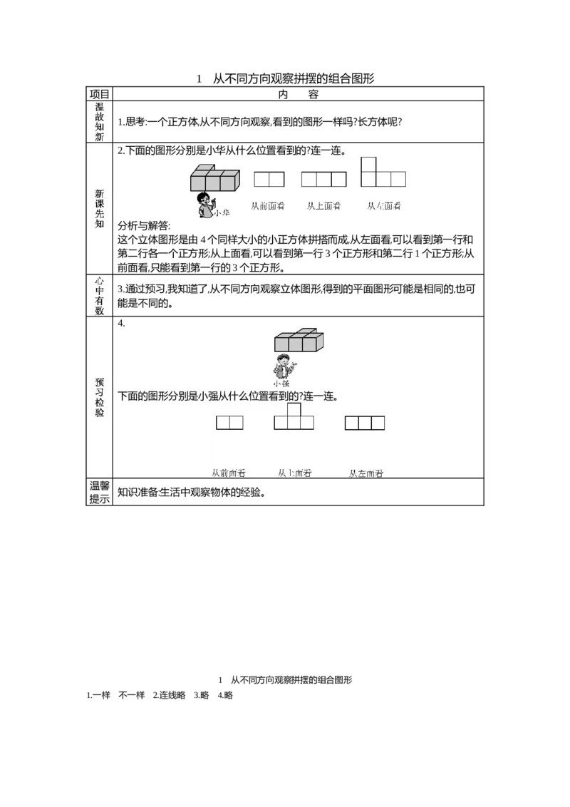 《1.1 从不同方向观察拼摆的组合图形_26春小学语数英道科各版本《课件+教案》_26春各版本语数英《七彩课堂》教学课件+教案_数学《七彩课堂课件教案》人教26春_学案》第1页预览
