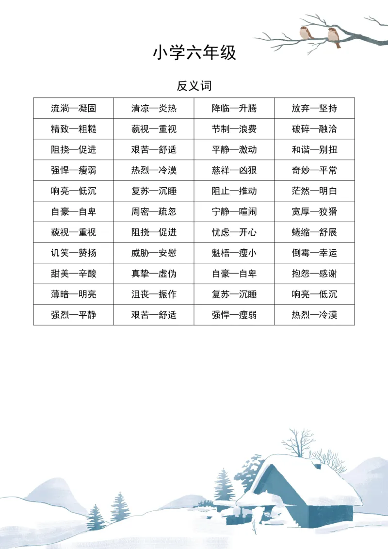 《六年级语文近义词和反义词汇总_6年级上册同步教辅_6上语文_六上语文专项练习》第1页预览