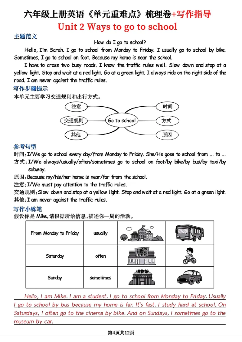 《六年级上册英语1-6单元必背重难点（暑假预习）_6年级上册同步教辅_6上暑假大礼包》第4页预览
