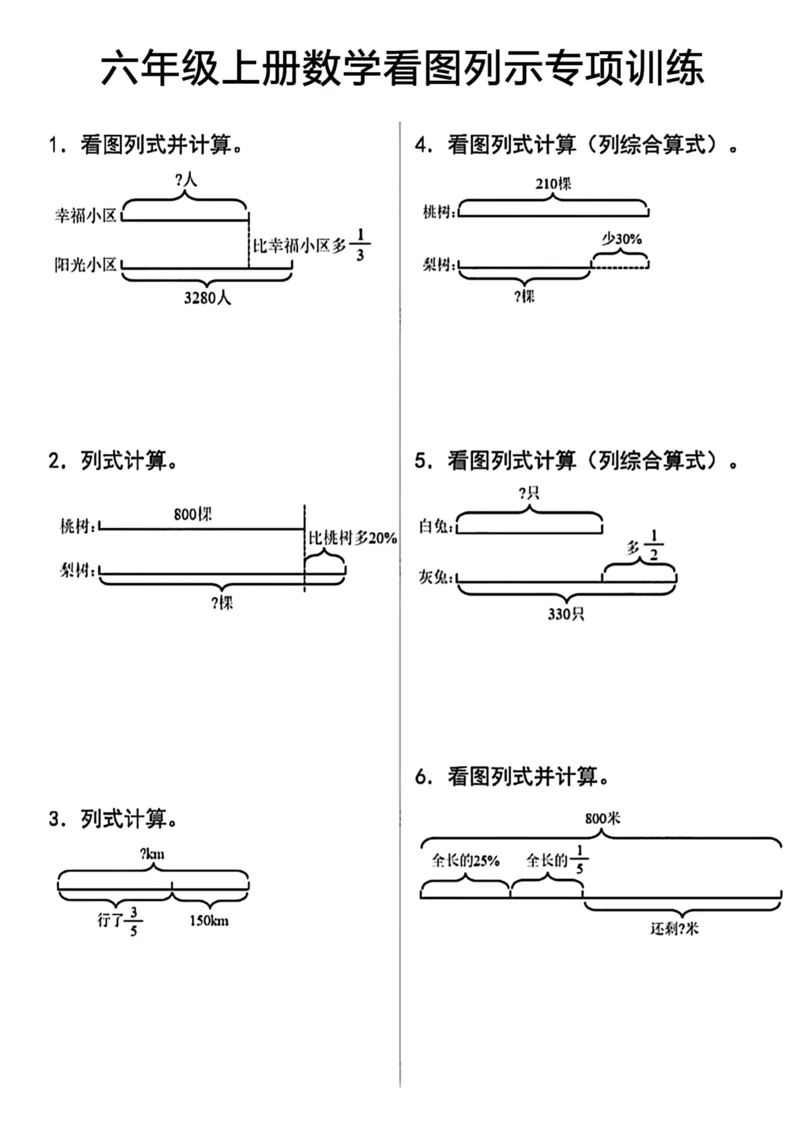 《六年级上册数学看图列示专项训练_6年级上册同步教辅_6上数学_六上数学通用重点必背资料+专项》第1页预览