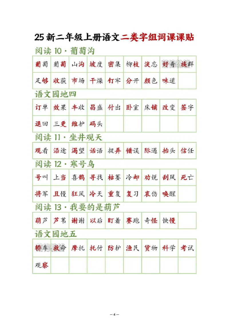 《新版•2上语文《二类字组词课课贴》_26秋小学语文《精选合集》_新版•2年级语文《精选合集》上册_新版•2上语文《生字字帖》》第4页预览