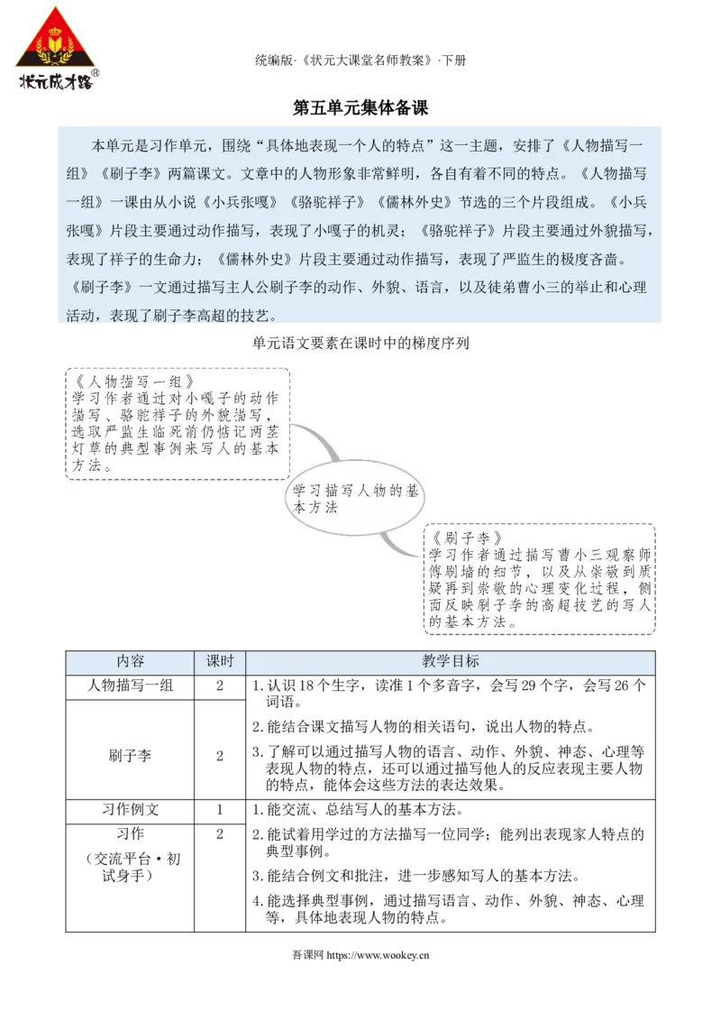 《13人物描写一组新学习单教案_26春小学语数英道科各版本《课件+教案》_26春1-6年级下册语文教案课件_语文《状元大课堂课件+教案》26春_5年级语文《状元大课堂课件+教案》26春》第1页预览