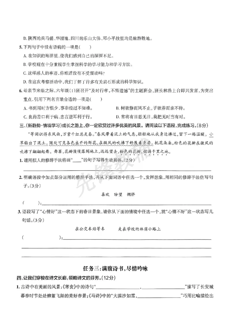 《六年级（下）语文小升初情境素养卷_6年级下册同步教辅_6下-语文_六下语文专项练习》第2页预览