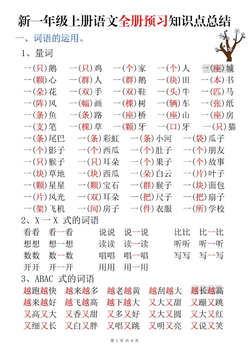 《新版•1上语文《预习知识点》总结_26秋小学语文《精选合集》_新版•1年级语文《精选合集》上册_新版•1上语文《重点汇总》》第1页预览