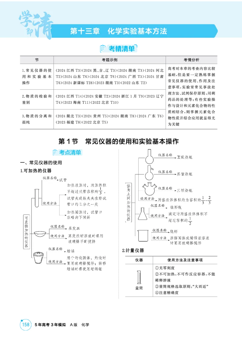 《2_精讲册-第十三章化学实验基本方法_2026版教学资源包_202653高考总复习A版_新高考_化学_教师A版2026年.新高考版.化学.53_二、教师用书PDF_第十三章化学实验基本方法_1_专题资料包》第1页预览