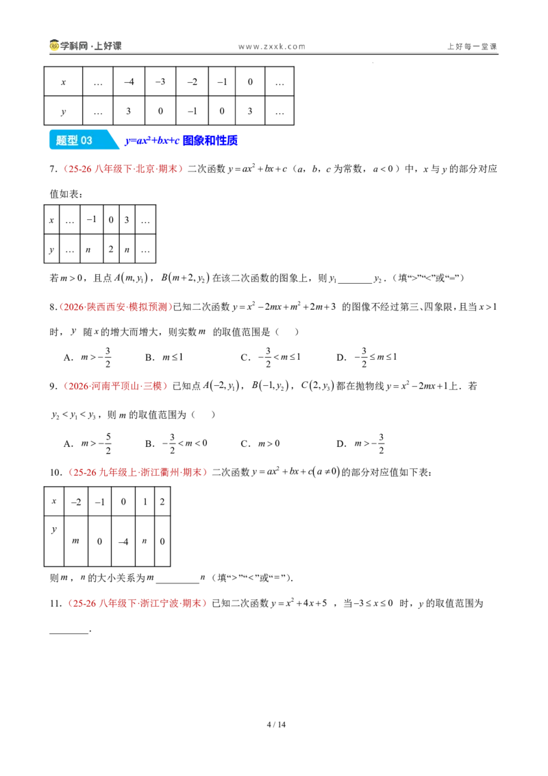 《26.2.3y=ax²+bx+c的图象和性质（分层作业）（原卷版）_2026秋初中教辅合集_2027学科网&_2026秋《同步备课系列》9上数学_第二十六章二次函数_题型专练》第4页预览