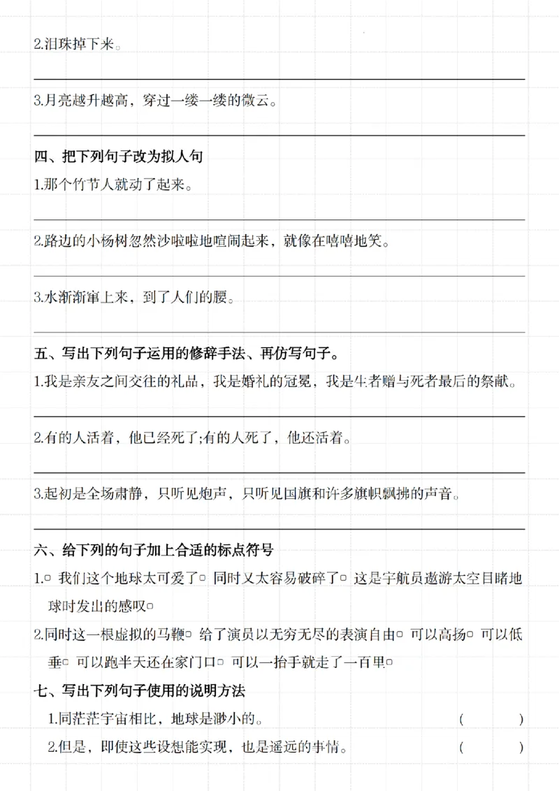 《六年级语文上册句式与修辞专项精炼_6年级上册同步教辅_6上语文_六上语文专项练习》第3页预览