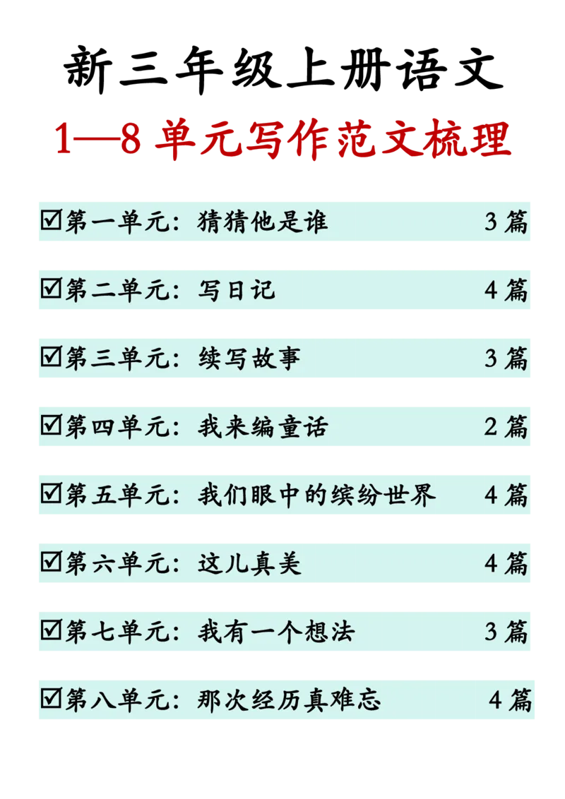 《新版•3上语文《1-8单元同步作文范文》27页_26秋小学语文《精选合集》_新版•3年级语文《精选合集》上册_新版•3上语文《作文专项》》第1页预览