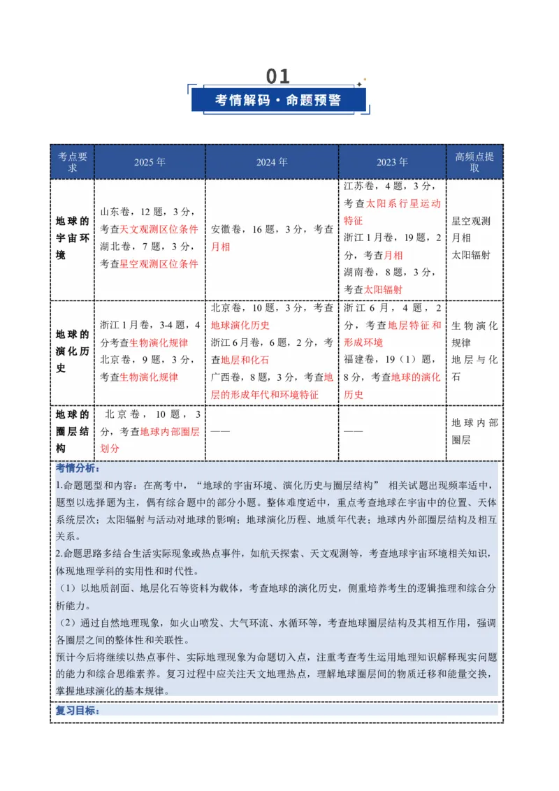 《第03讲地球的宇宙环境、演化历史与圈层结构（复习讲义）（全国通用）（教师版）_地理_2026年_2026年高考地理一轮复习讲义+练习+课件（新教材新高考）-G55_2026版_专题02地球的宇宙环境》第2页预览