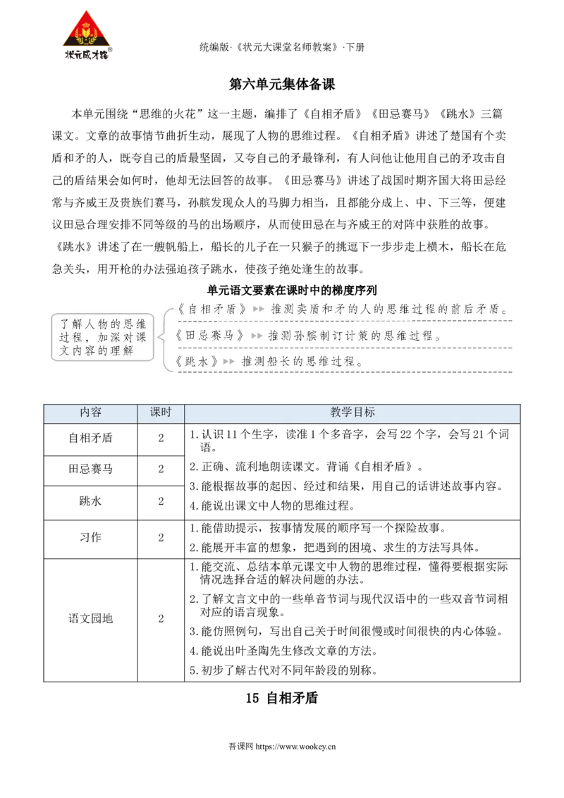 《15自相矛盾新学习单教案_26春小学语数英道科各版本《课件+教案》_26春1-6年级下册语文教案课件_语文《状元大课堂课件+教案》26春_5年级语文《状元大课堂课件+教案》26春_5语下教案_745》第1页预览