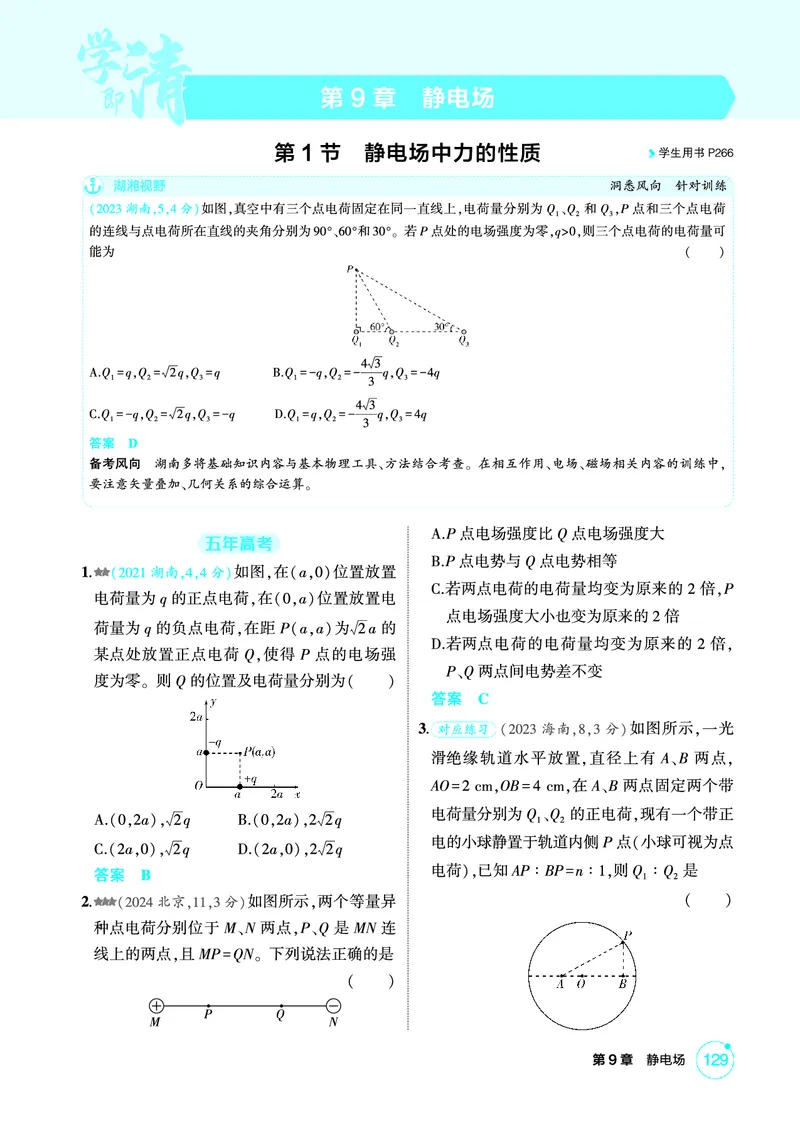 《2_精练册PDF-第9章静电场_2026版教学资源包_202653高考总复习A版_湖南版_2026版.湖南版.选考总复习.物理.5·3A版_二、教师用书PDF_第9章静电场_1_专题电子书》第1页预览