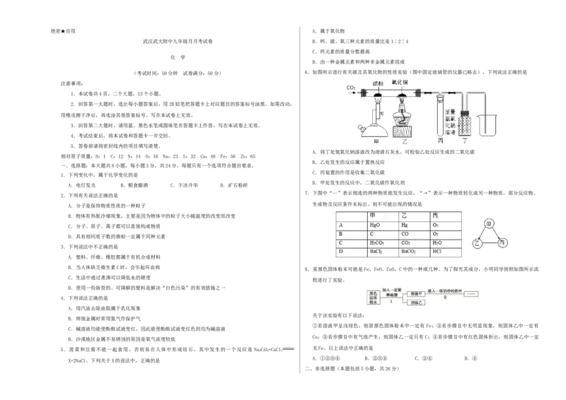 《2018年湖北省武汉市武大附中九年级3月月考化学卷_初高中资料库_初中资料库（转存避免链接过期失效）_初中化学》第1页预览