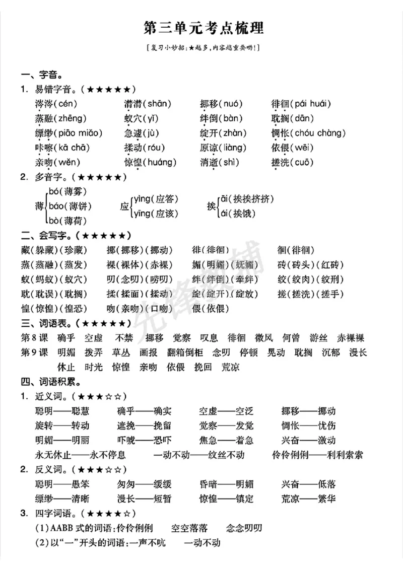 《六年级（下）语文单元考点梳理_6年级下册同步教辅_6下-语文_六下语文专项练习》第5页预览