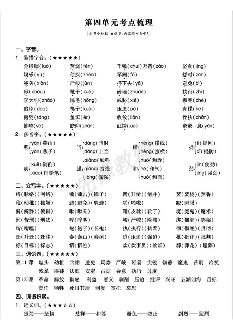《六年级（下）语文单元考点梳理_6年级下册同步教辅_6下-语文_六下语文专项练习》第7页预览