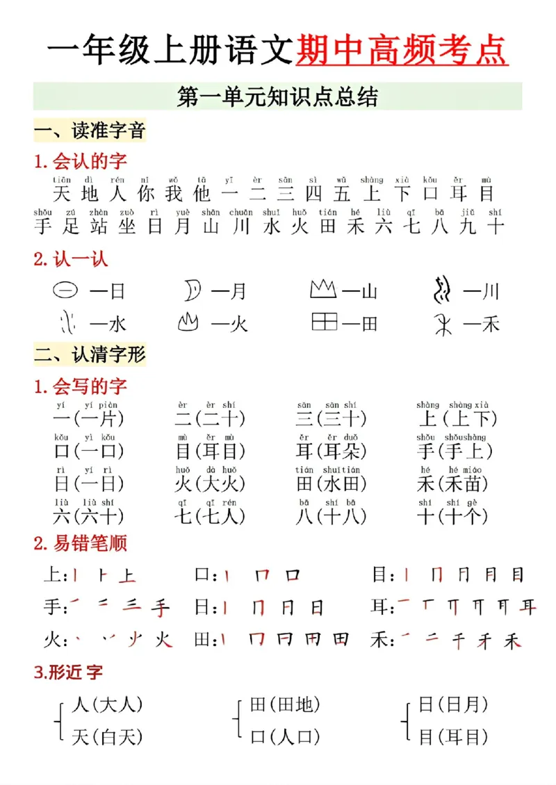 《新版•1上语文《期中高频考点》_26秋小学语文《精选合集》_新版•1年级语文《精选合集》上册_新版•1上语文《重点汇总》》第1页预览