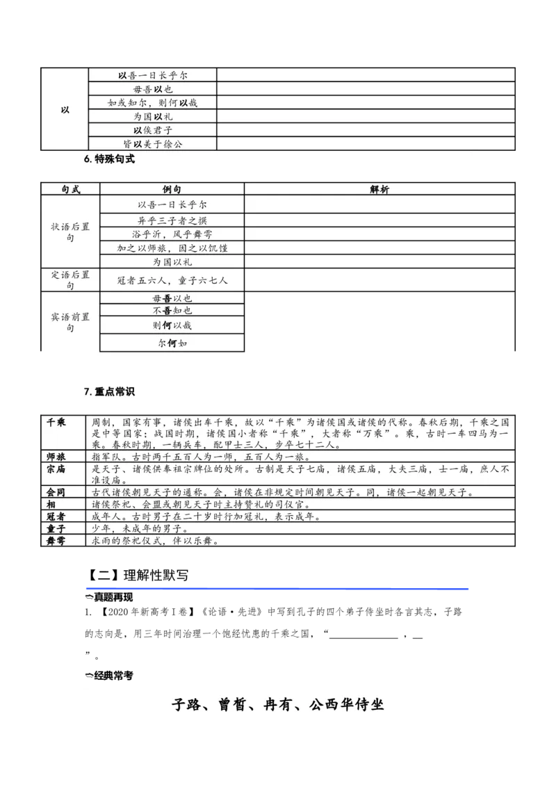 《15.《子路、曾皙、冉有、公西华侍坐》（练习）（学生版）_语文_一轮复习_2024年_2024年高考一轮复习新高考语文必背72篇_资料》第5页预览