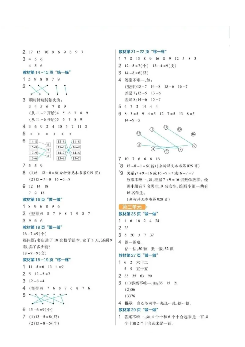 《2025春人教版数学一年级下册教材习题答案_2025小学全科《课后习题答案》大合集语文数学英语科学道法_《小学课后习题参考答案》2025秋_小学数学（25秋更新）_数学（人教版）25秋更新》第2页预览