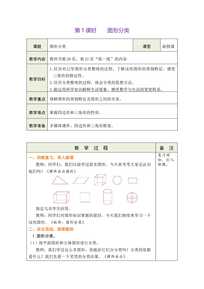 《1.图形分类_26春小学语数英道科各版本《课件+教案》_26春各版本数学《课件+教案》1-6年级下册_26春北师大版数学1-6年级下册教案课件PPT_北师大版数学四年级下册教案课件（26春绿卡学霸）》第1页预览