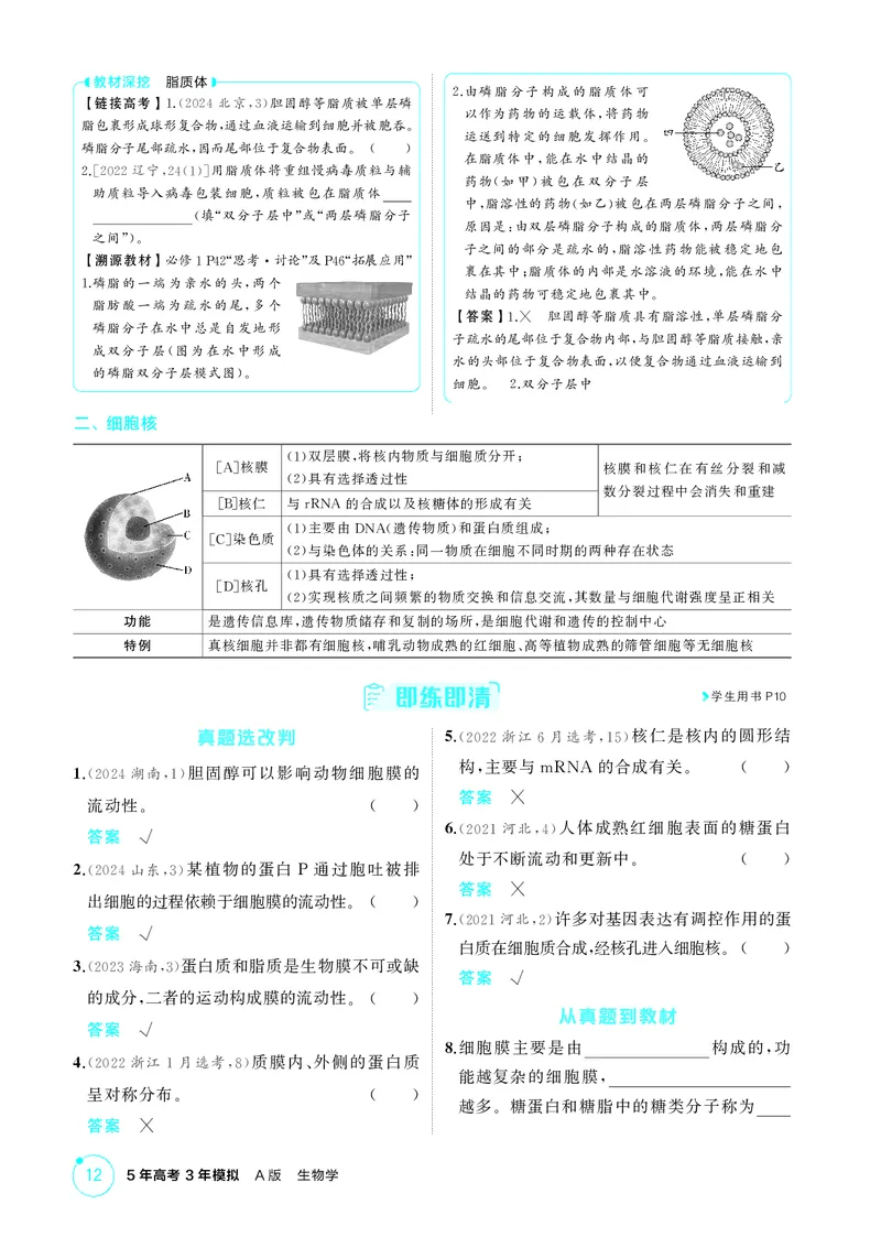 《2_精讲册第3章细胞的基本结构_2026版教学资源包_202653高考总复习A版_新高考_生物_教师A版2026年.新高考版.生物.53_第1部分分子与细胞_第3章细胞的基本结构_4_PDF教参电子书》第2页预览