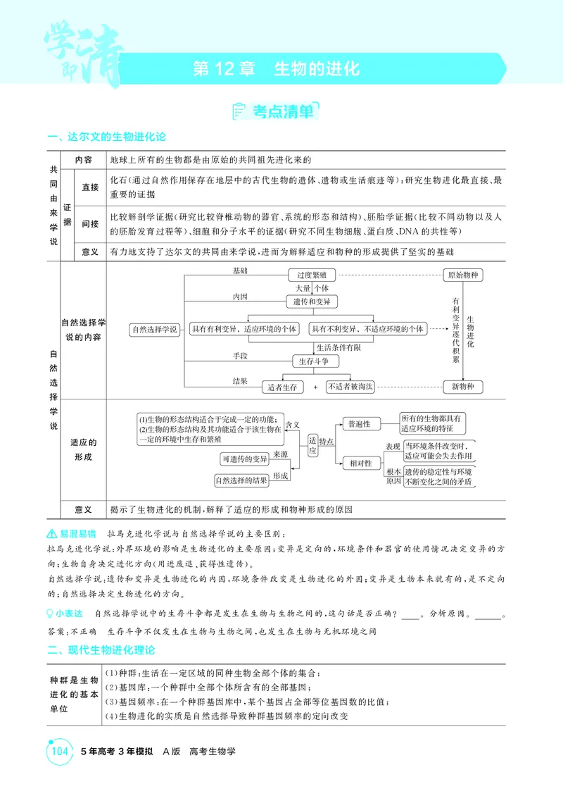 《2_精讲册-第12章生物的进化_2026版教学资源包_202653高考总复习A版_湖南版_2026版.湖南版.选考总复习.生物.5·3A版_第2部分遗传与进化_第12章生物的进化_4_PDF教参电子书》第1页预览