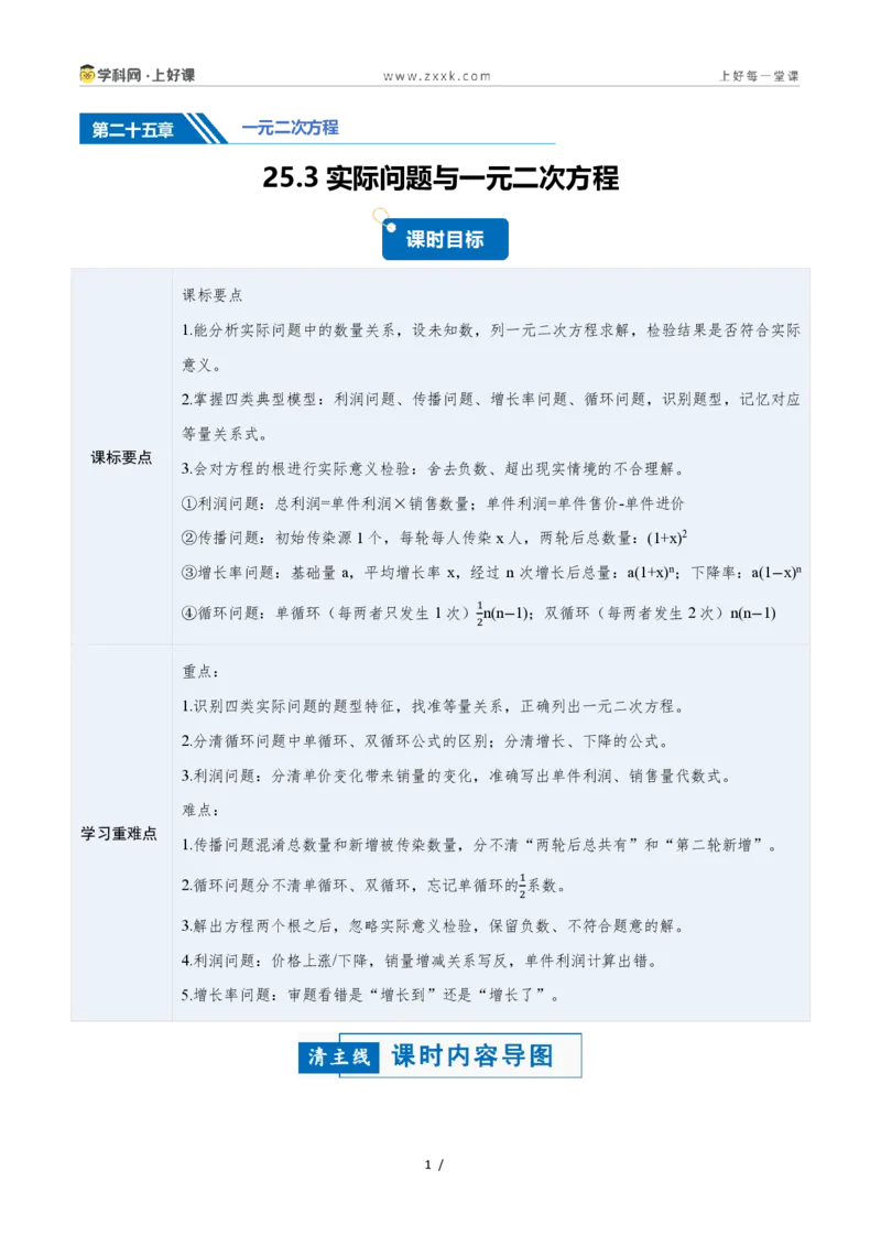 《25.3实际问题与一元二次方程（讲义）（解析版）_2026秋初中教辅合集_2027学科网&_2026秋《同步备课系列》9上数学_第二十五章一元二次方程_培优讲义》第1页预览