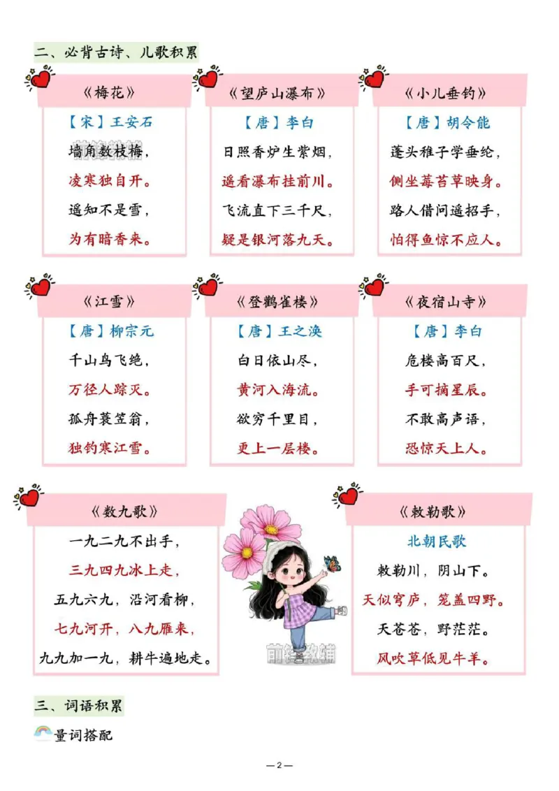 《新版•2上语文《期末总复习必背知识汇总》_26秋小学语文《精选合集》_新版•2年级语文《精选合集》上册_新版•2上语文《重点汇总》》第2页预览
