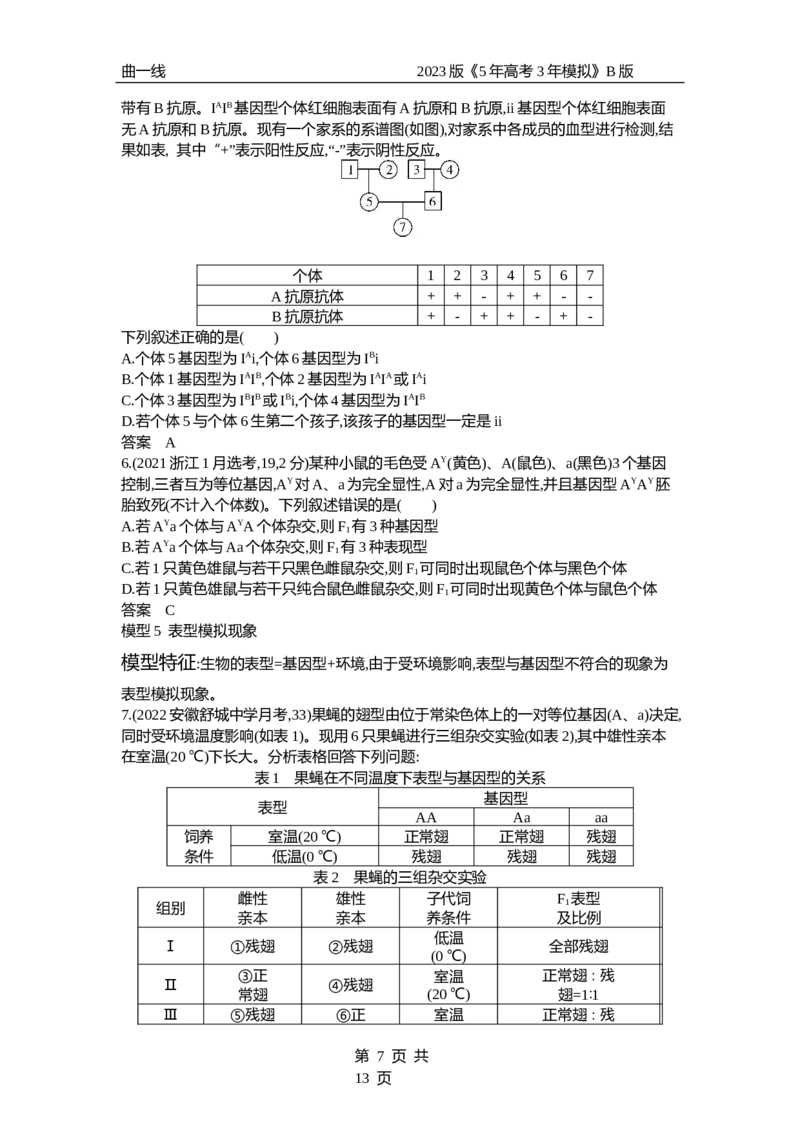 《1_专题11　基因的分离定律（试题word）_2023版教学资源包_2023版新高考新教材版选考总复习生物5·3B版_11_专题十一基因的分离定律_3_试题WORD》第7页预览