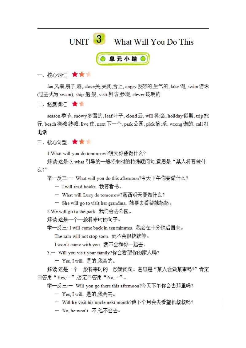 《六年级（下）英语第三单元知识清单《冀教版》_6年级下册同步教辅_6下-英语_六下英语冀教版资料》第1页预览