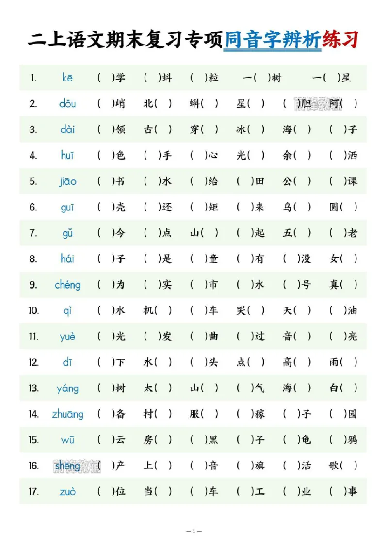 《新版•2上语文《期末复习专项同音字辨析练习》_26秋小学语文《精选合集》_新版•2年级语文《精选合集》上册_新版•2上语文《专项合集》》第1页预览