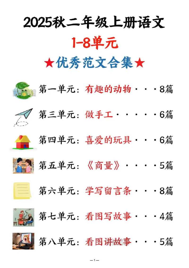 《新版•2上语文《1~8单元优秀范文》_26秋小学语文《精选合集》_新版•2年级语文《精选合集》上册_新版•2上语文《看图写话》》第1页预览