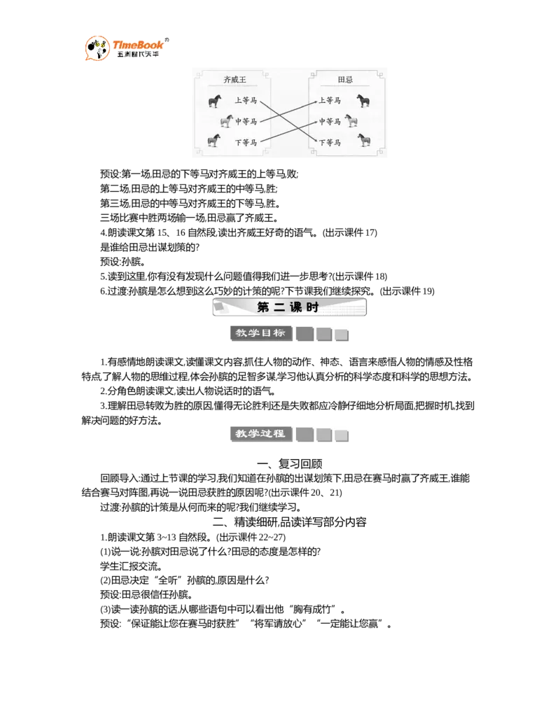 《16田忌赛马精华版教案_26春小学语数英道科各版本《课件+教案》_26春1-6年级下册语文教案课件_语文《七彩课堂课件教案》26春_5年级下册_优质版教案_第六单元》第3页预览