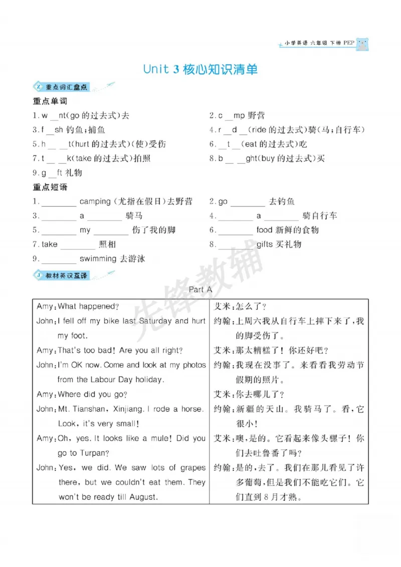 《六年级（下）英语单元知识清单_6年级下册同步教辅_6下-英语_六下英语人教版PEP资料》第8页预览