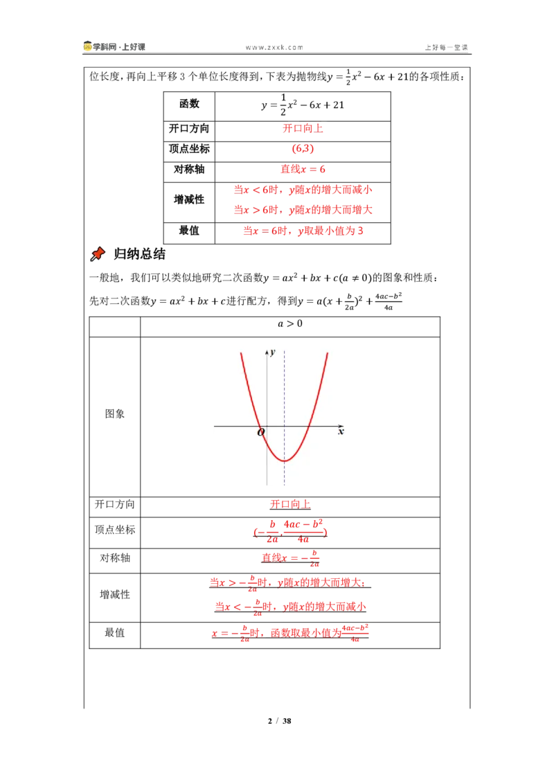 《26.2.3二次函数y=ax^2+bx+c的图像与性质（知识清单）（教师版）_2026秋初中教辅合集_2027学科网&_2026秋《同步备课系列》9上数学_第二十六章二次函数_知识清单》第2页预览