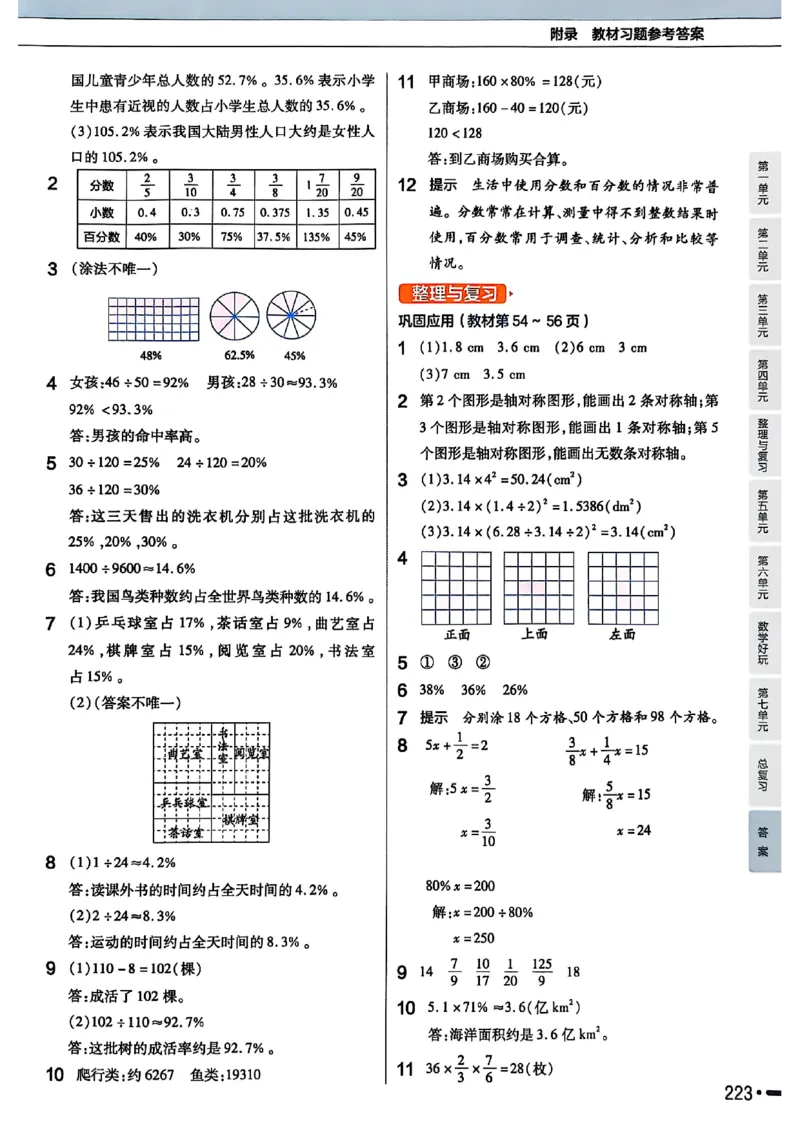 《北师大版数学六年级上册《教材习题参考答案》（25秋）_2025小学全科《课后习题答案》大合集语文数学英语科学道法_《小学课后习题参考答案》2025秋_小学数学（25秋更新）_1-6上册》第9页预览