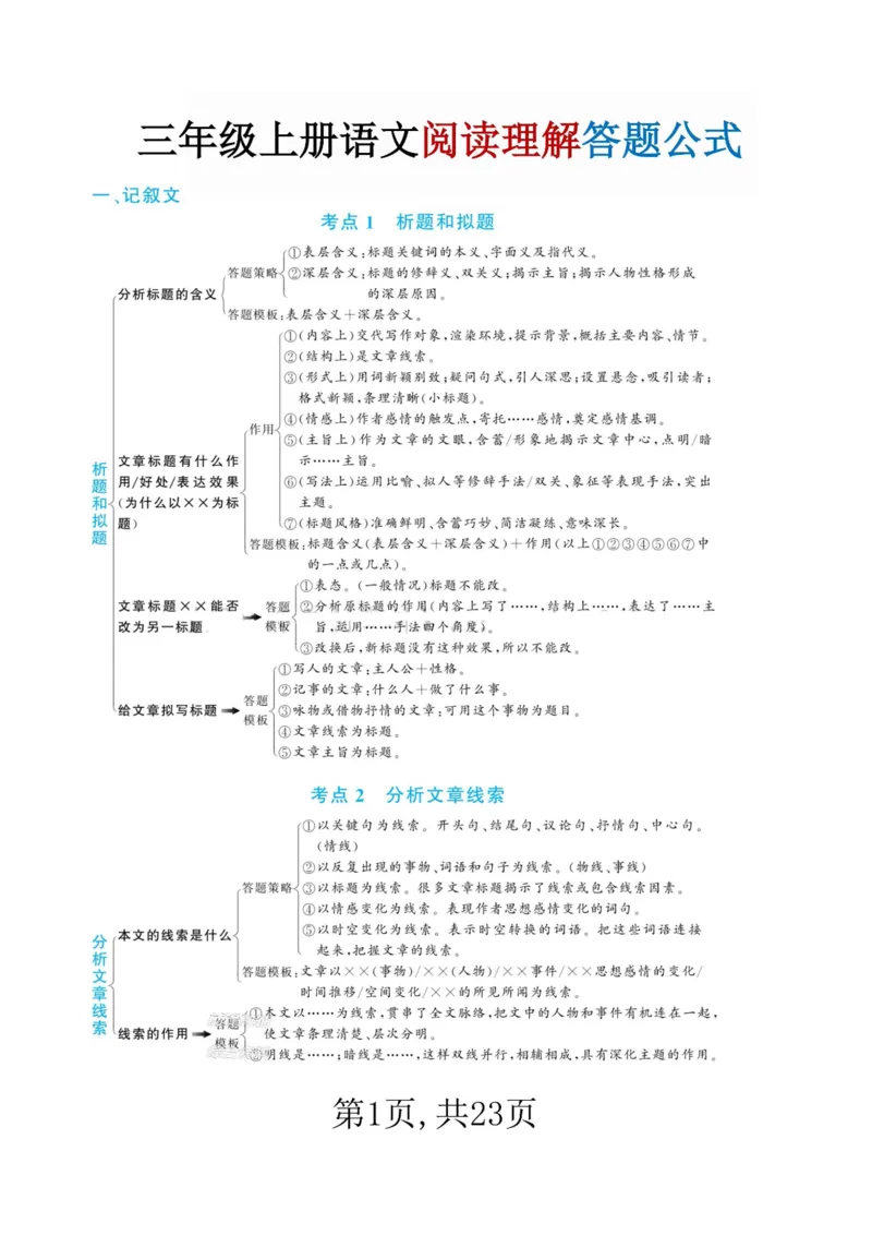 《新版•3上语文《阅读理解答题公式》23页_26秋小学语文《精选合集》_新版•3年级语文《精选合集》上册_新版•3上语文《阅读理解》》第1页预览