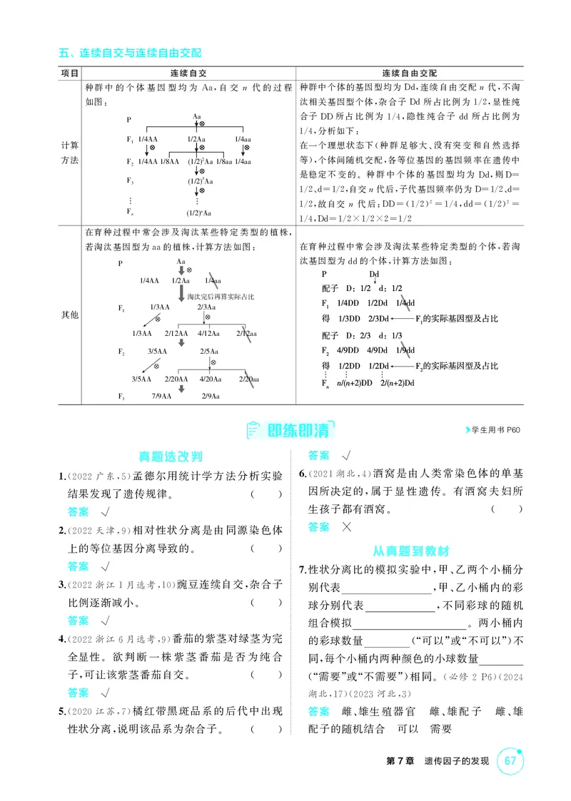 《2_精讲册第7章遗传因子的发现_2026版教学资源包_202653高考总复习A版_新高考_生物_教师A版2026年.新高考版.生物.53_第2部分遗传与进化_第7章遗传因子的发现_4_PDF教参电子书》第5页预览