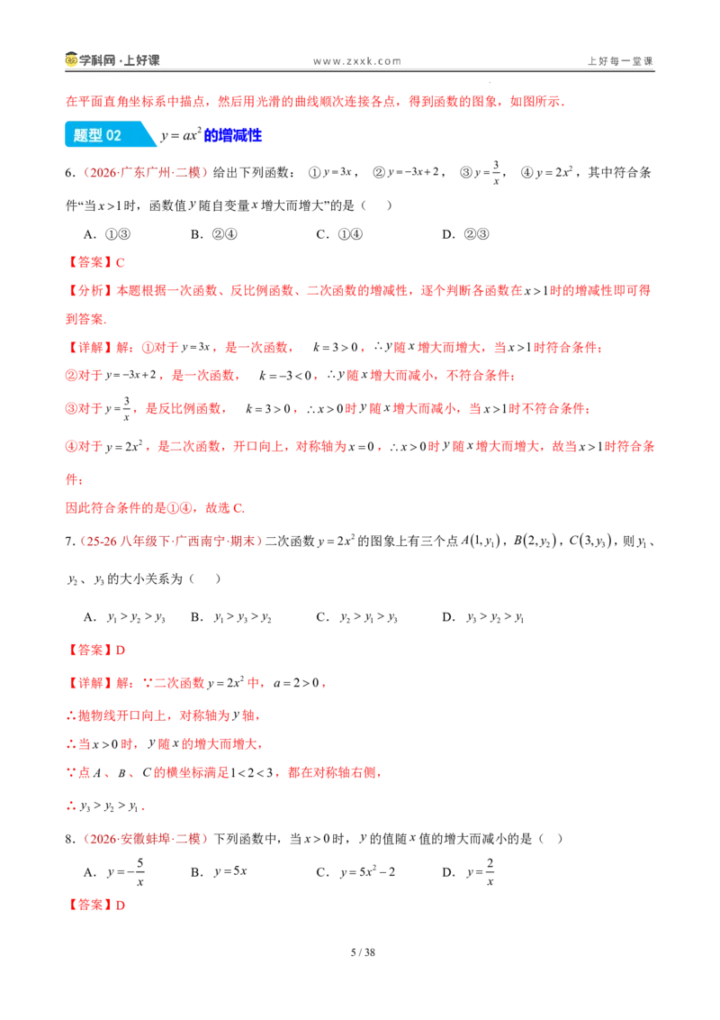 《26.2.1y=ax^2的图象和性质（分层作业）（解析版）_2026秋初中教辅合集_2027学科网&_2026秋《同步备课系列》9上数学_第二十六章二次函数_题型专练》第5页预览