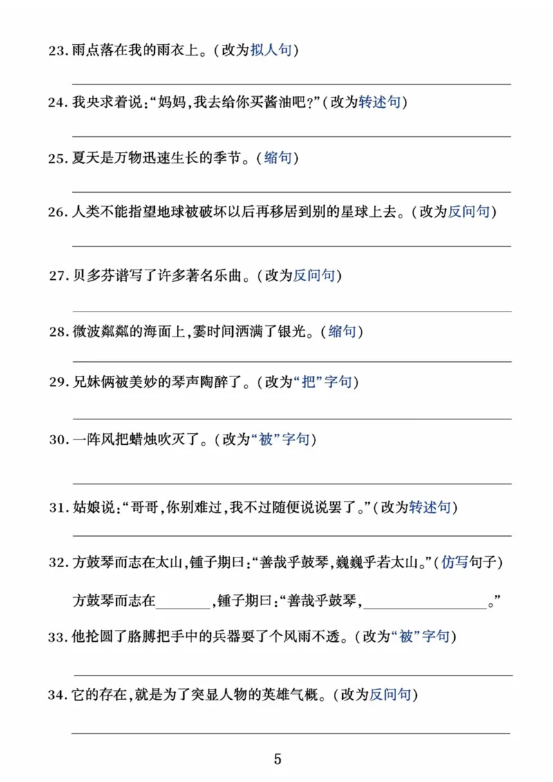 《六年级上册语文期末重点句子专项练习_6年级上册同步教辅_6上语文_六上语文专项练习》第5页预览